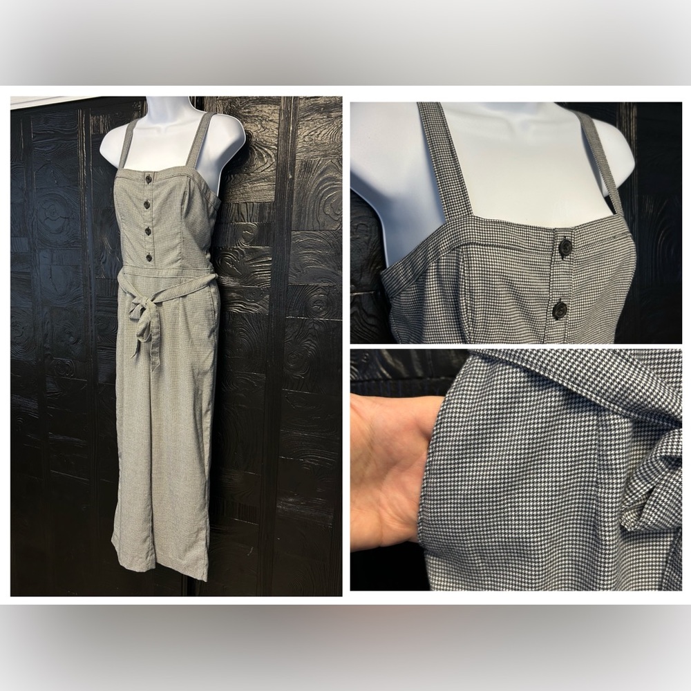 Abercrombie & Fitch Houndstooth Jumpsuit Small Tall ST Button Front Waist‎ Tie